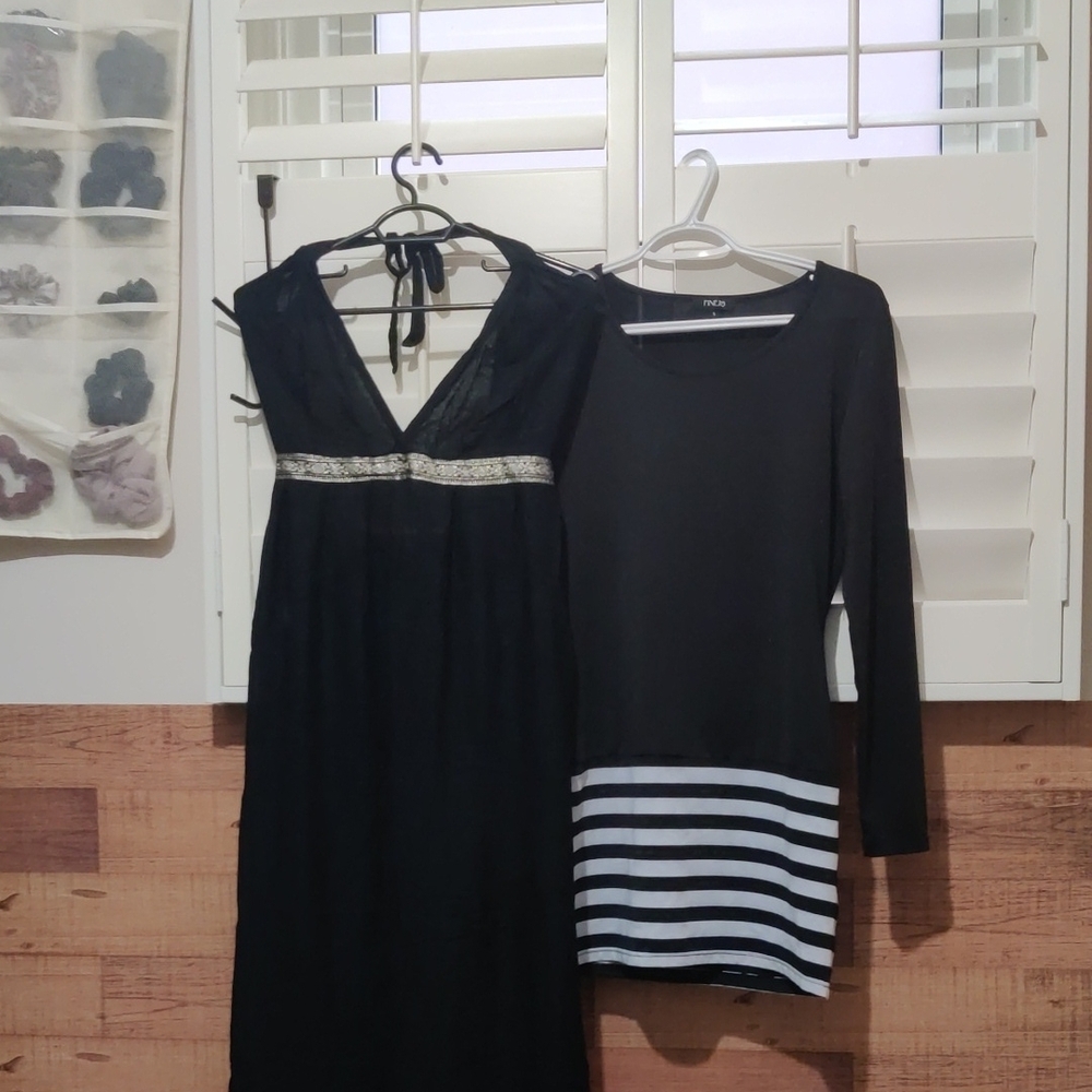 Black Long Sleeve Striped Dress and maxi backless dress. (Bundle deal)